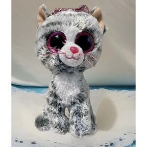 TY Silk Beanie Boos KIKI Grey Tabby Cat Kitten Plush 6" Stuffed‎ Animal Toy